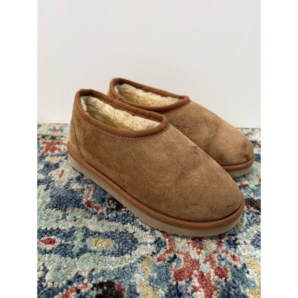Australian Made Slippers Kids Size 4 Youth Brown Shearling Suede Cozy